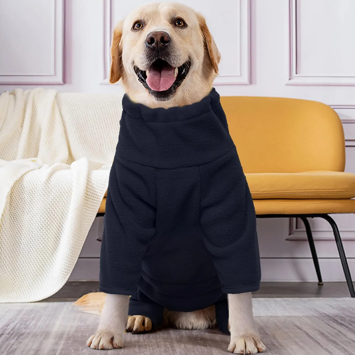 ROZKITCH Dog Winter Coat Soft Fleece Pullover Pajamas, Pet Windproof Warm Cold Weather Jacket Vest Cozy Jumpsuit Apparel Outfit Clothes for Small Medium Large Dog Walking Hiking Sleep Blue 3XL
