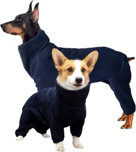 ROZKITCH Dog Winter Coat Soft Fleece Pullover Pajamas, Pet Windproof Warm Cold Weather Jacket Vest Cozy Jumpsuit Apparel Outfit Clothes for Small Medium Large Dog Walking Hiking Sleep Blue 3XL