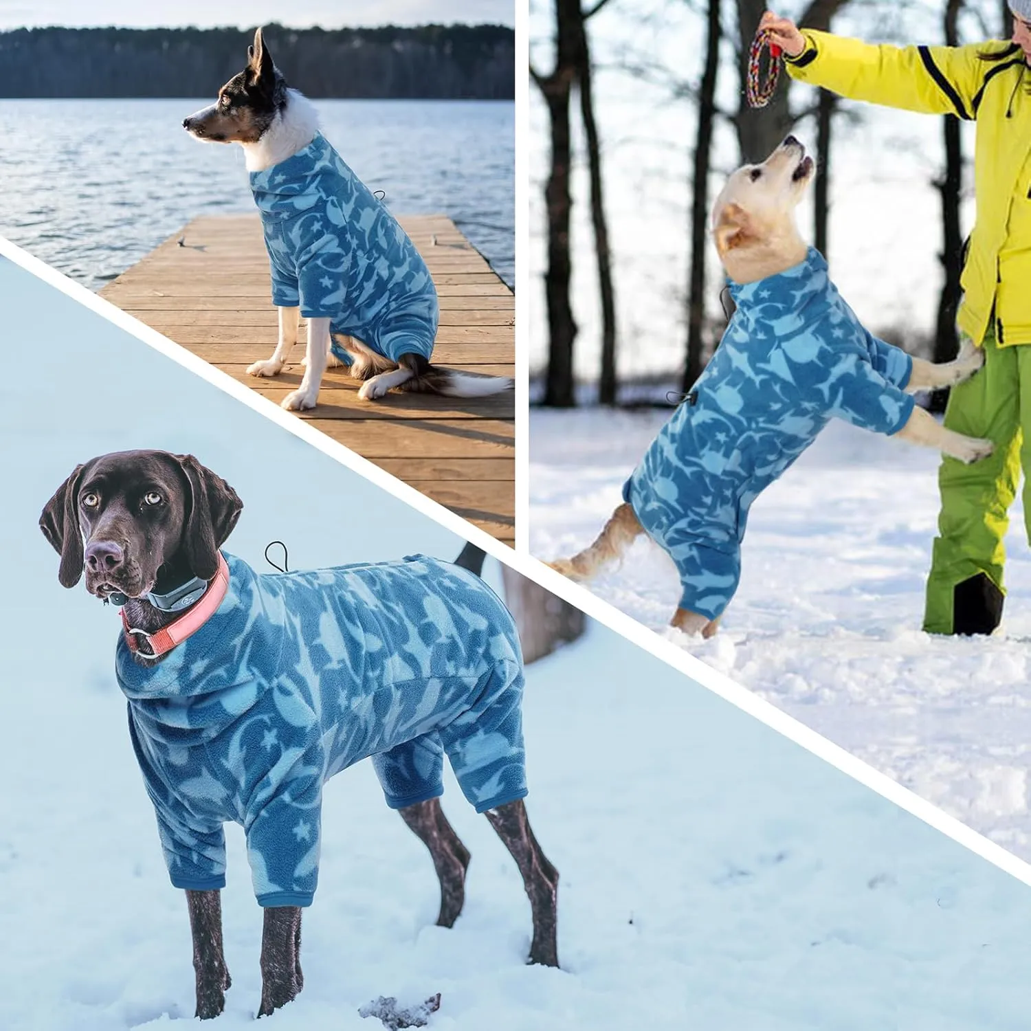 ROZKITCH Dog Winter Coat Soft Fleece Pullover Pajamas, Pet Windproof Warm Cold Weather Jacket Vest with Luminous Zipper, Jumpsuit Apparel Outfit Clothes for Small Medium Large Dog Shark 3XL