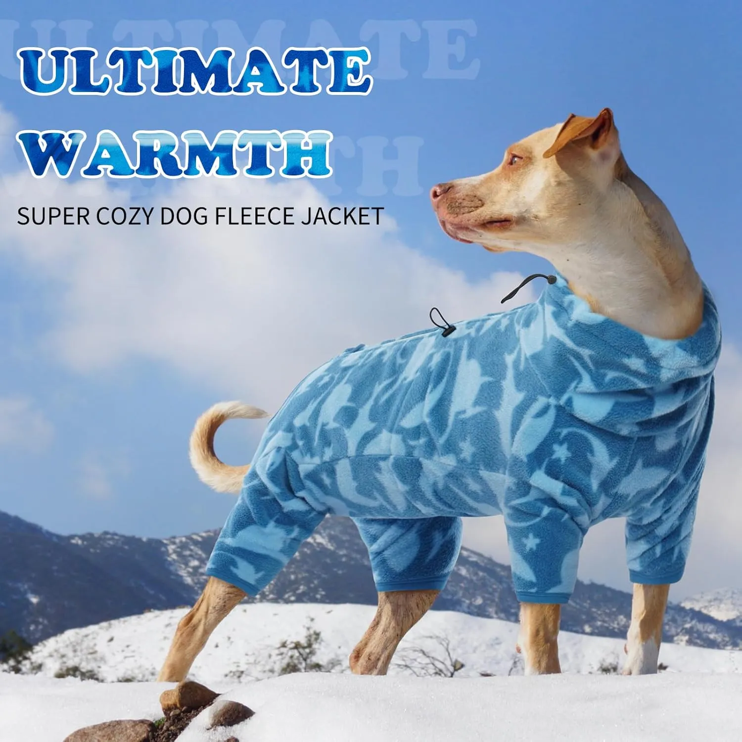 ROZKITCH Dog Winter Coat Soft Fleece Pullover Pajamas, Pet Windproof Warm Cold Weather Jacket Vest with Luminous Zipper, Jumpsuit Apparel Outfit Clothes for Small Medium Large Dog Shark 3XL