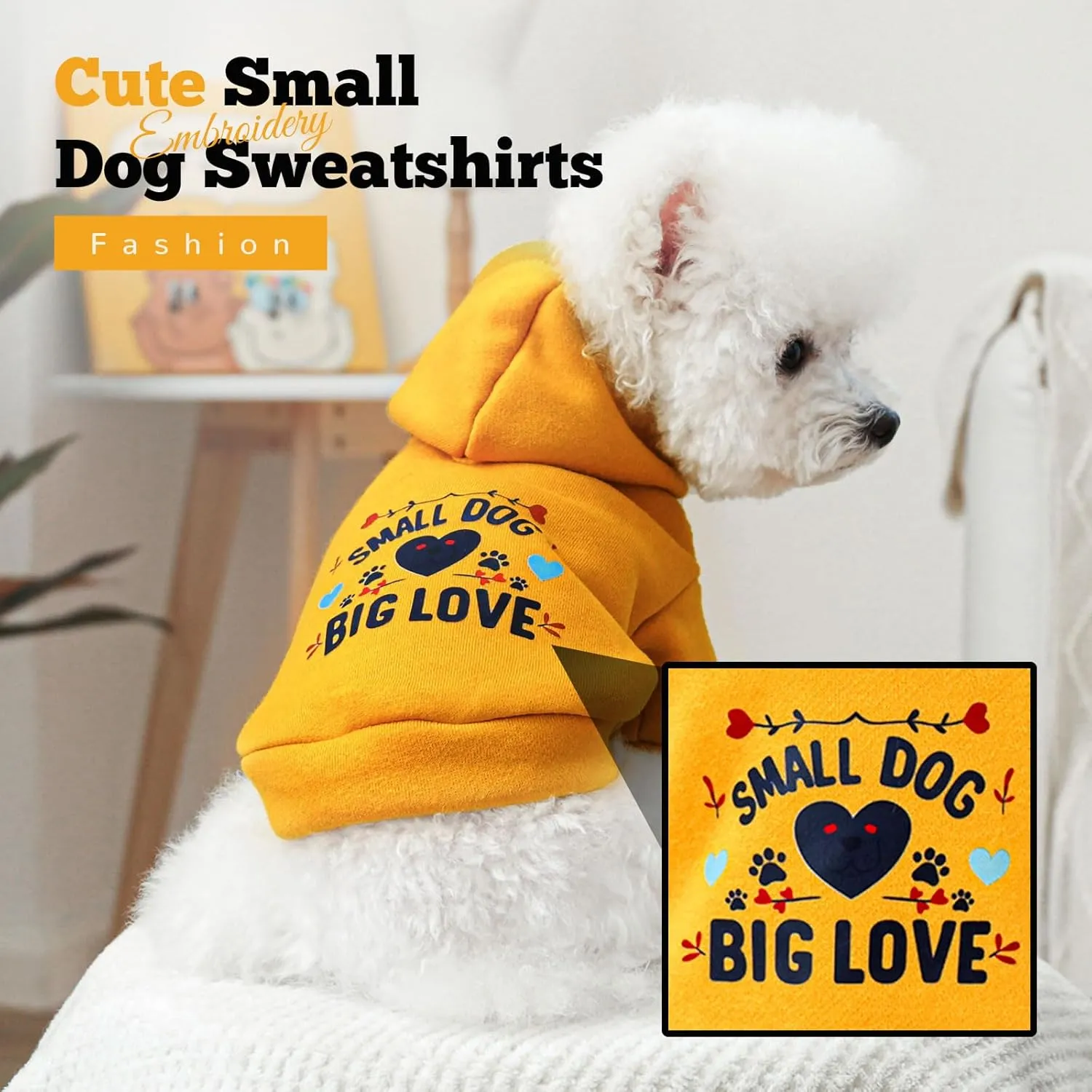 Small Dog Hoodie Clothes Warm Fleece Dog Sweater for Small Dogs Cats Boy Girl Cute Yellow Puppy Sweatshirt with Leash Hole Fall Winter XS Pet Outfit Chihuahua Yorkie Shihtzu(Yellow,L)