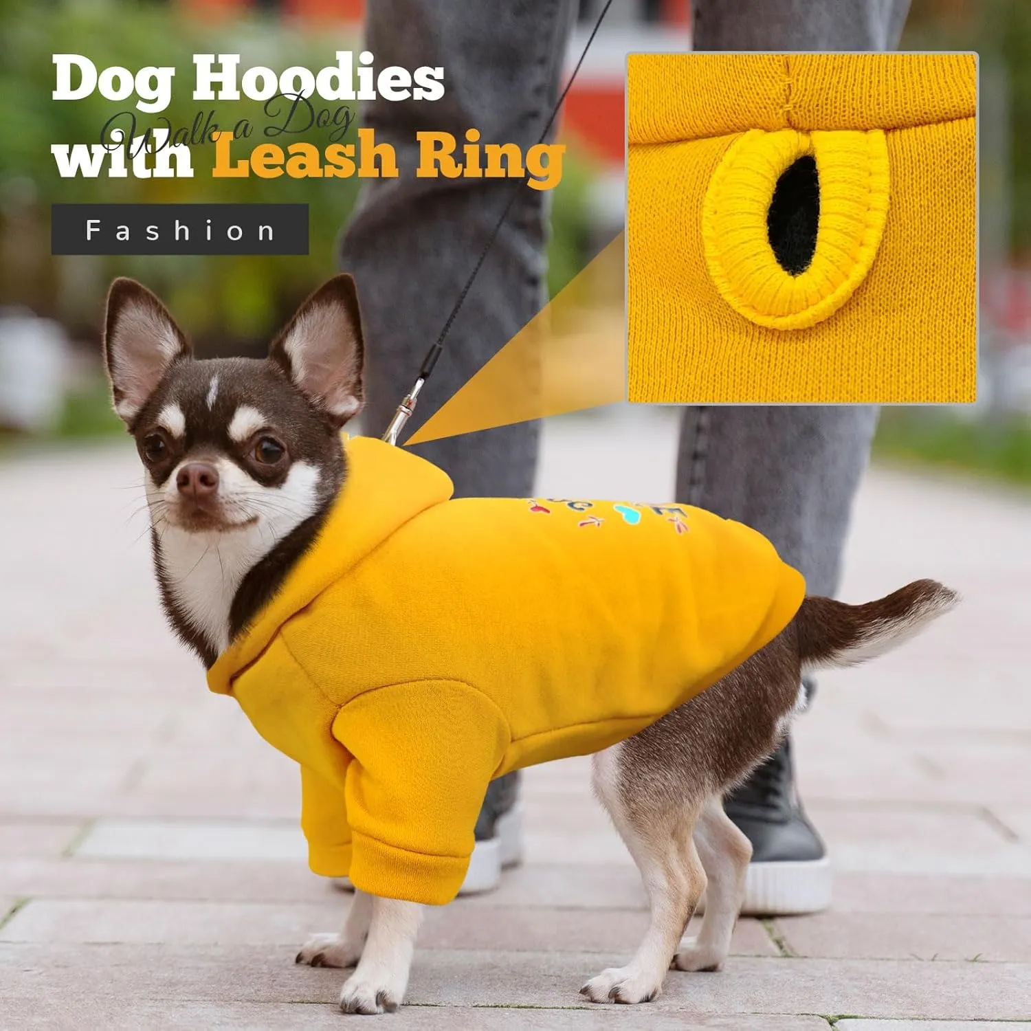 Small Dog Hoodie Clothes Warm Fleece Dog Sweater for Small Dogs Cats Boy Girl Cute Yellow Puppy Sweatshirt with Leash Hole Fall Winter XS Pet Outfit Chihuahua Yorkie Shihtzu(Yellow,L)