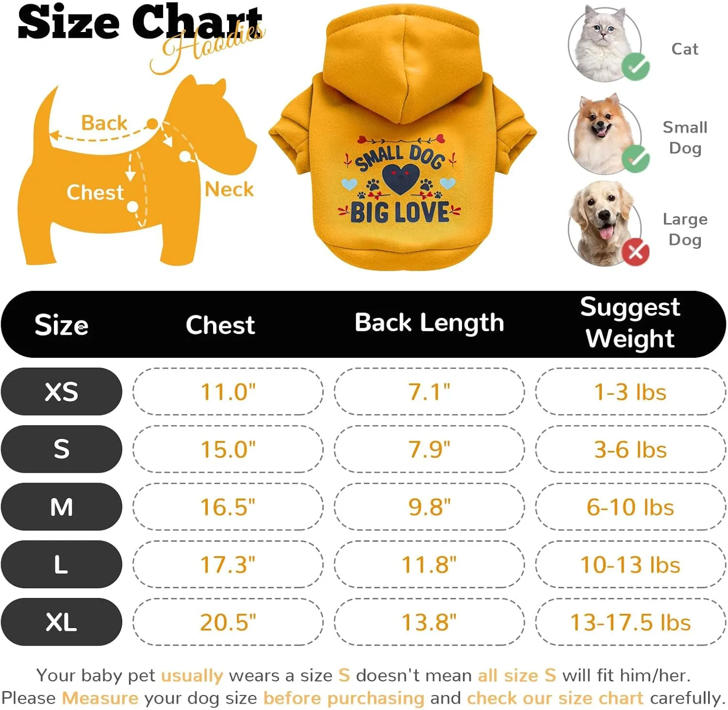 Small Dog Hoodie Clothes Warm Fleece Dog Sweater for Small Dogs Cats Boy Girl Cute Yellow Puppy Sweatshirt with Leash Hole Fall Winter XS Pet Outfit Chihuahua Yorkie Shihtzu(Yellow,L)