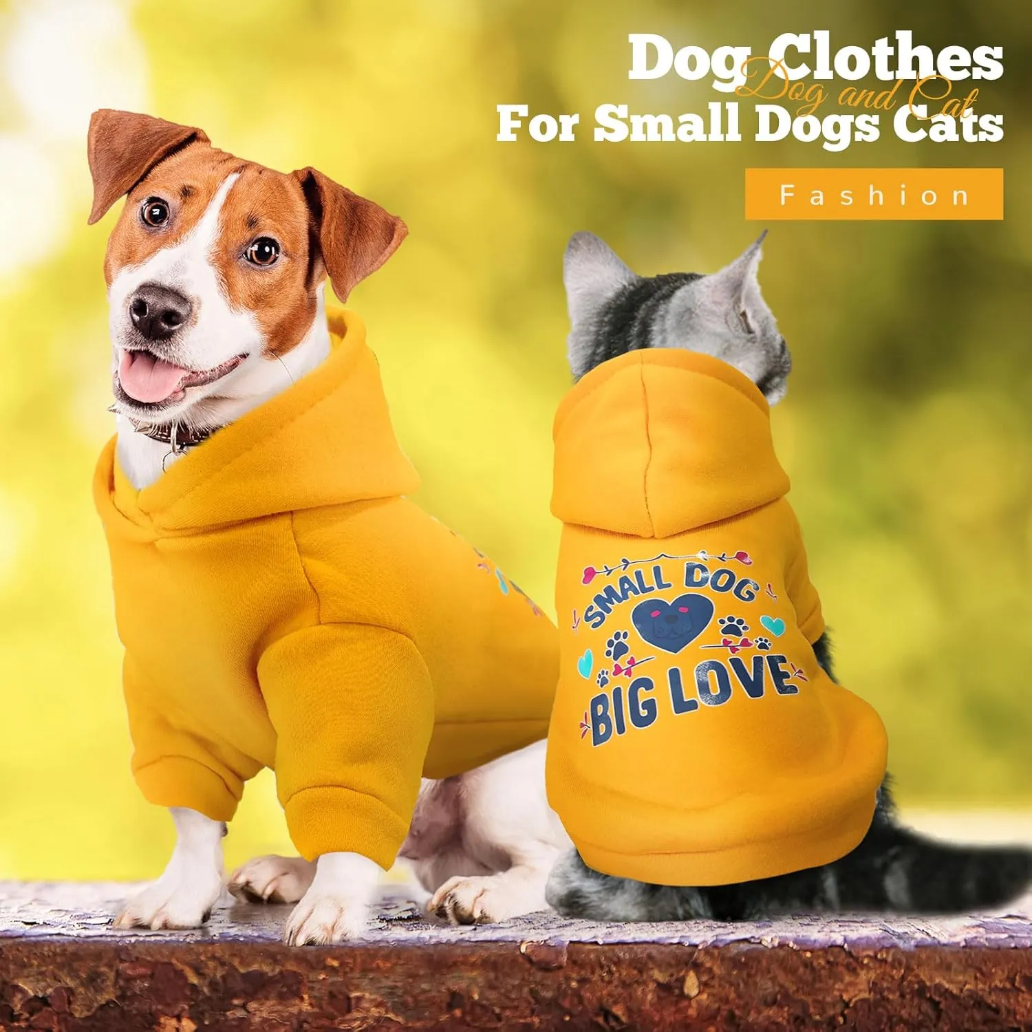 Small Dog Hoodie Clothes Warm Fleece Dog Sweater for Small Dogs Cats Boy Girl Cute Yellow Puppy Sweatshirt with Leash Hole Fall Winter XS Pet Outfit Chihuahua Yorkie Shihtzu(Yellow,L)