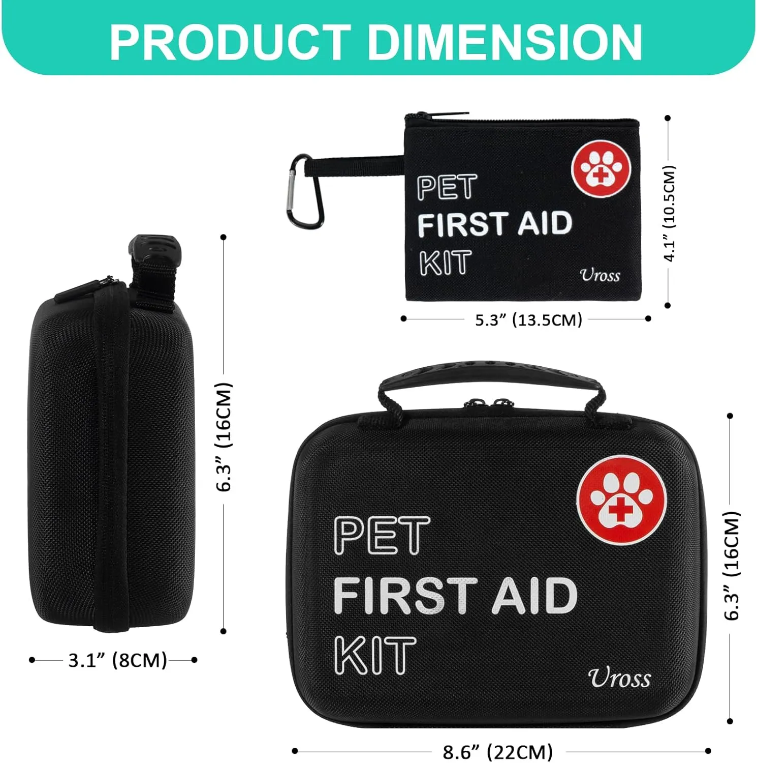 Uross Dog First Aid Kit- 105PCS Pet Emergency Kit, Cat First Aid Kit Travel Supplies for Hiking,Dog Medical kit Emergency Survival Kit