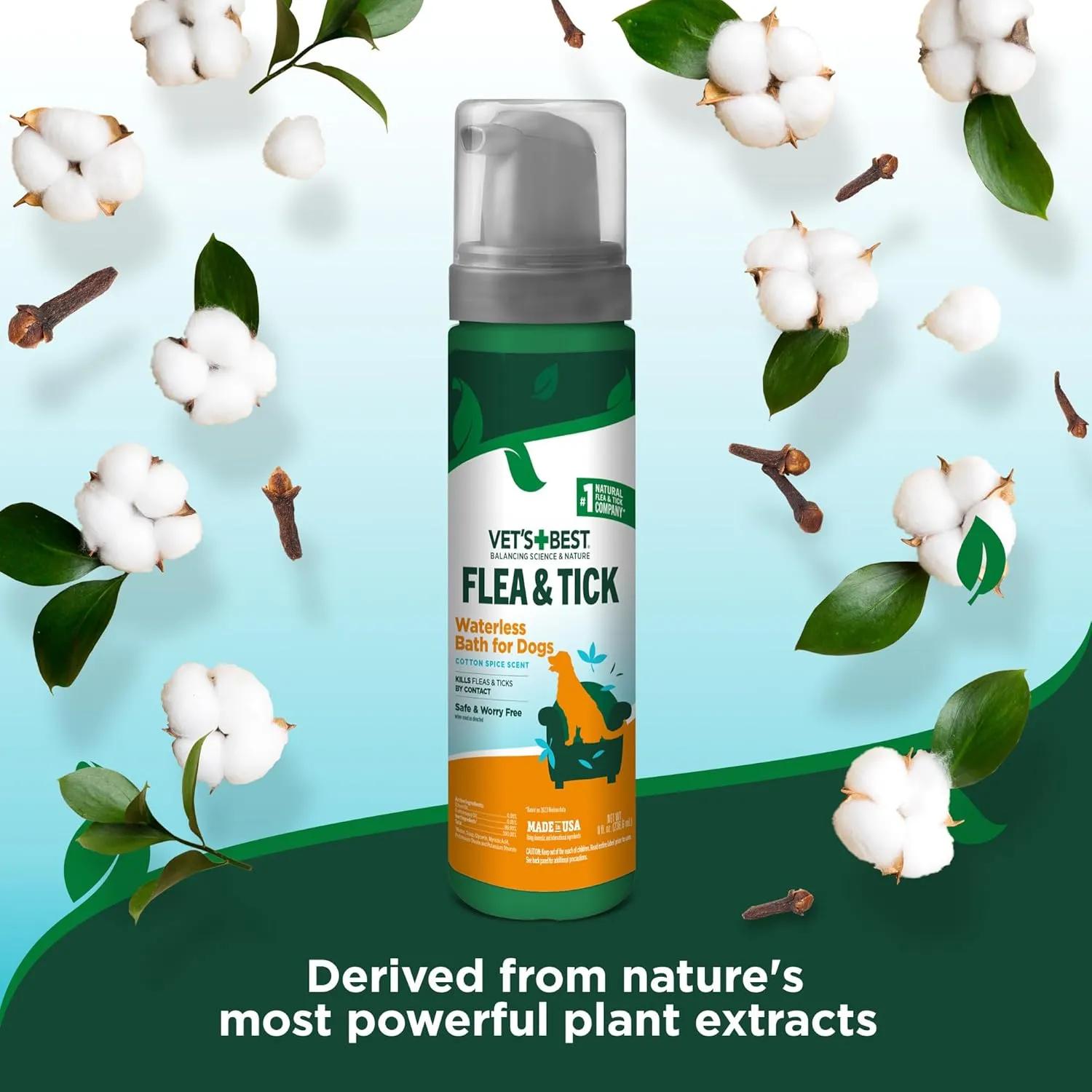 Vet's Best Flea & Tick Waterless Bath for Dogs  Dog Waterless Bath  Kills Fleas & Tick  Natural Flea and Tick Prevention  Kills Fleas on Contact  8oz