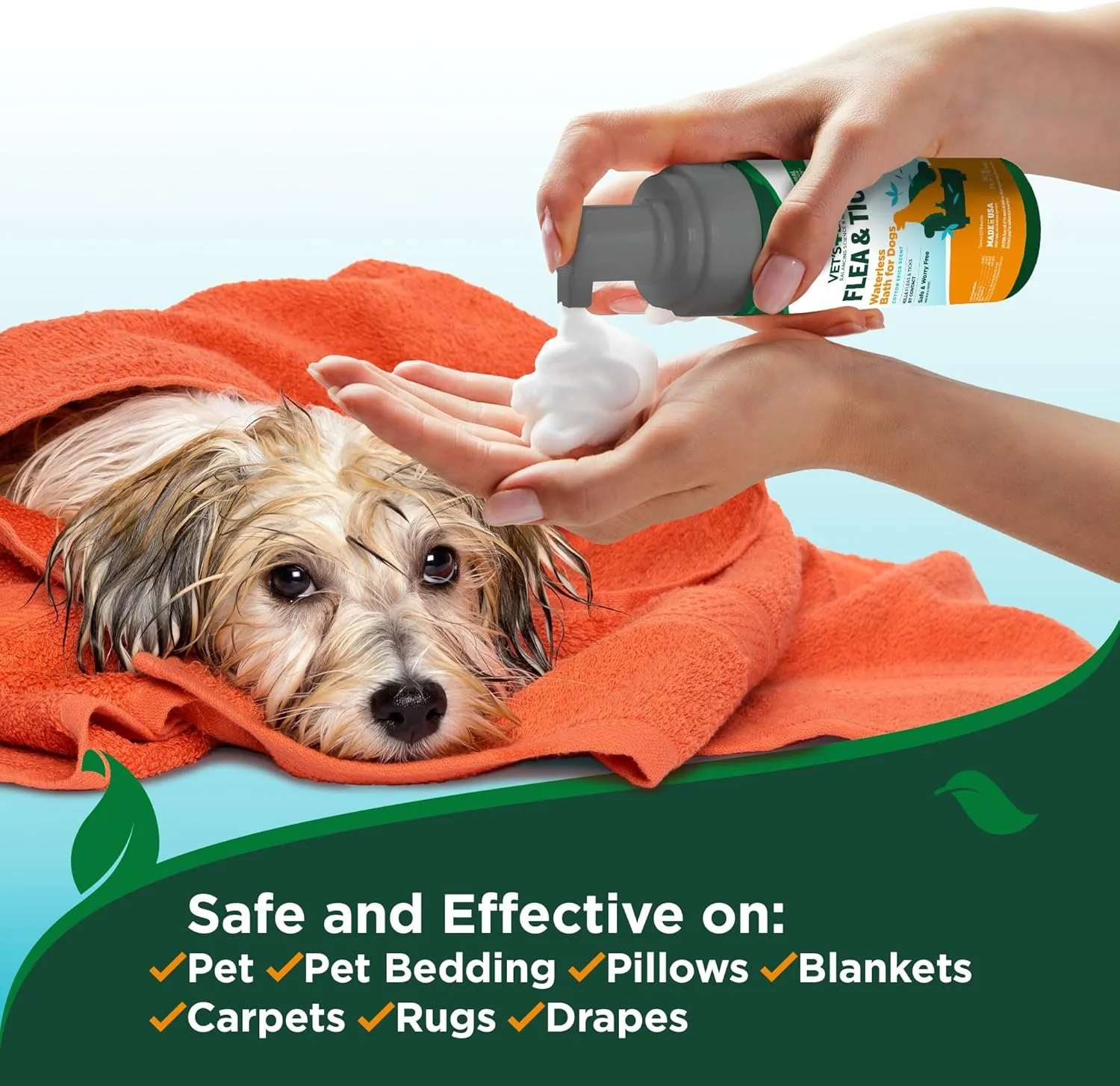 Vet's Best Flea & Tick Waterless Bath for Dogs  Dog Waterless Bath  Kills Fleas & Tick  Natural Flea and Tick Prevention  Kills Fleas on Contact  8oz