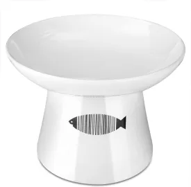Yangbaga Cat Raised Food/Water Bowl for Elder Big Cats, Non-Skid 4.8x6.4in Premium Ceramic Cat Bowls with Stand, Sturdy and Anti-Fall (White)