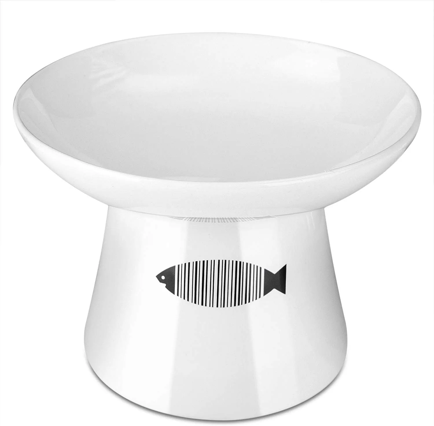 Yangbaga Cat Raised Food/Water Bowl for Elder Big Cats, Non-Skid 4.8x6.4in Premium Ceramic Cat Bowls with Stand, Sturdy and Anti-Fall (White)