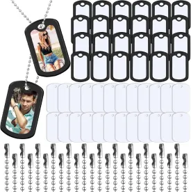 Yinkin Sublimation Blank Dog Tag Set Aluminum White Stamping Double Sided Blank Metal Pendants with Military Silicone Dog Tag Silencer with 23.6 Inch Chain for DIY(24 Sets)